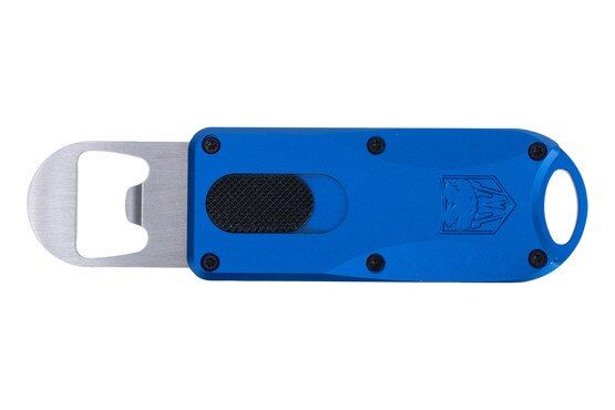 Cobratec OTF Bottle Opener with Pocket Clip with blue aluminum body